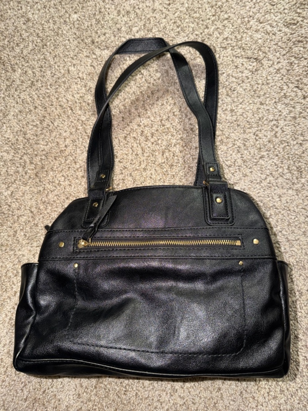 INC International Concepts Black Shoulder Bag with Gold-Tone Hardware